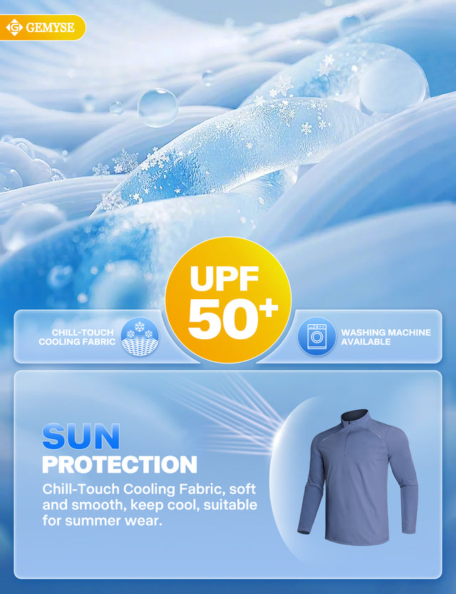 GEMYSE Men's Quarter Zip Pullover Long Sleeve Running Shirt 1/4 Zip Quick Dry Athletic Workout Shirts