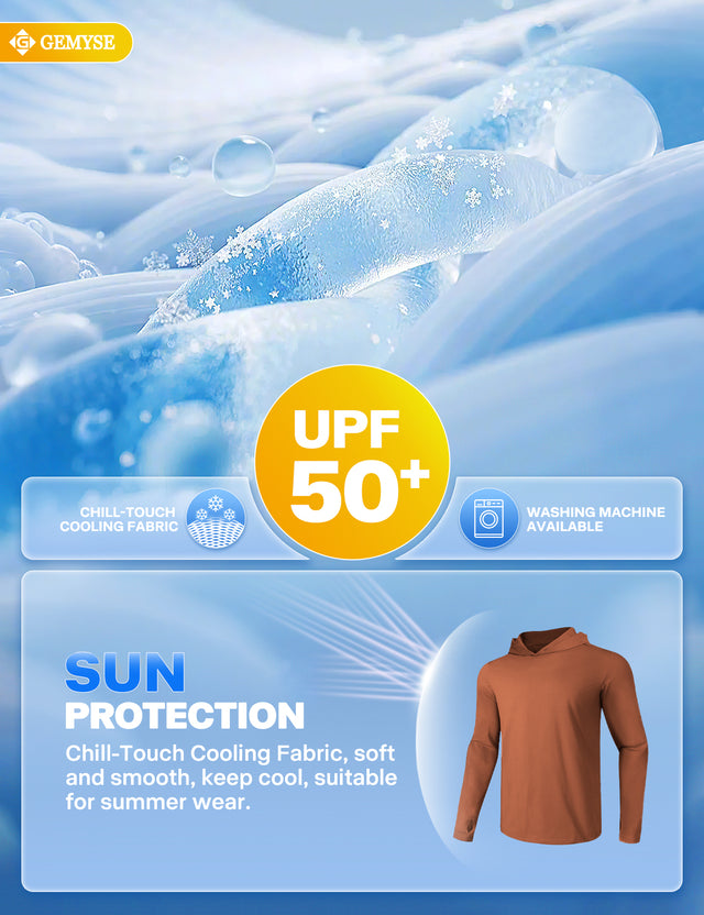 GEMYSE Sun Shirt UPF 50+ Men's Fishing Long Sleeve UV Protection Hoodie Hiking Rash Guard Athletic Running