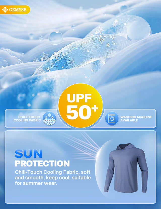 GEMYSE Sun Shirt UPF 50+ Men's Fishing Long Sleeve UV Protection Hoodie Hiking Rash Guard Athletic Running