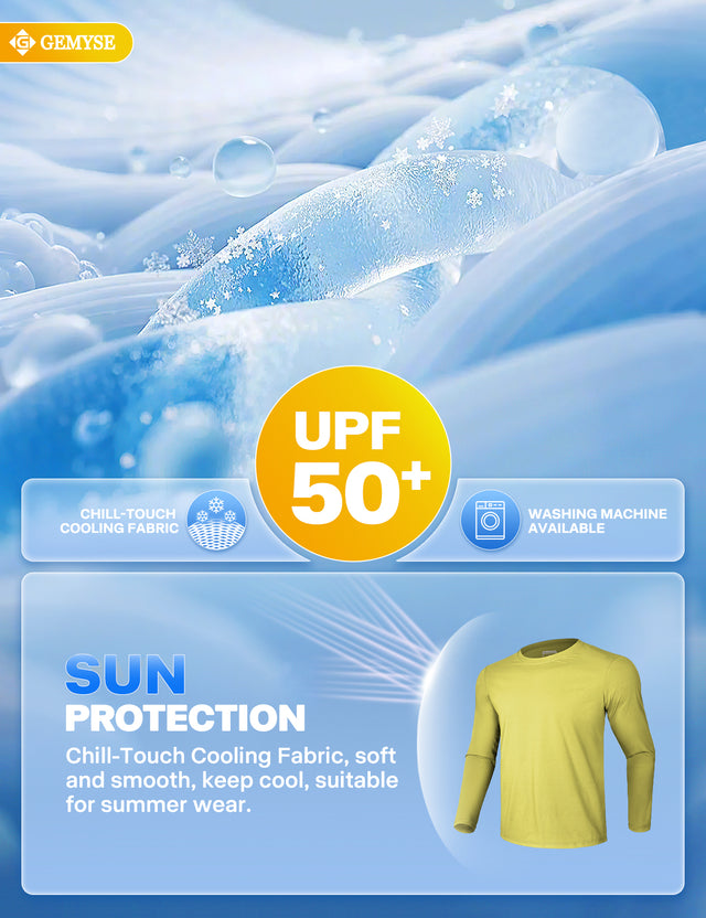 GEMYSE Men's Long Sleeve Shirts Sun Protection Athletic Breathable Moisture Wicking Rash Guard Shirt for Fishing Workout