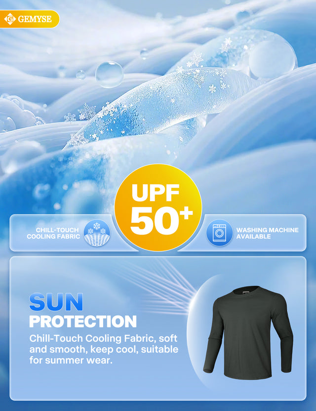 GEMYSE Men's Long Sleeve Shirts Sun Protection Athletic Breathable Moisture Wicking Rash Guard Shirt for Fishing Workout