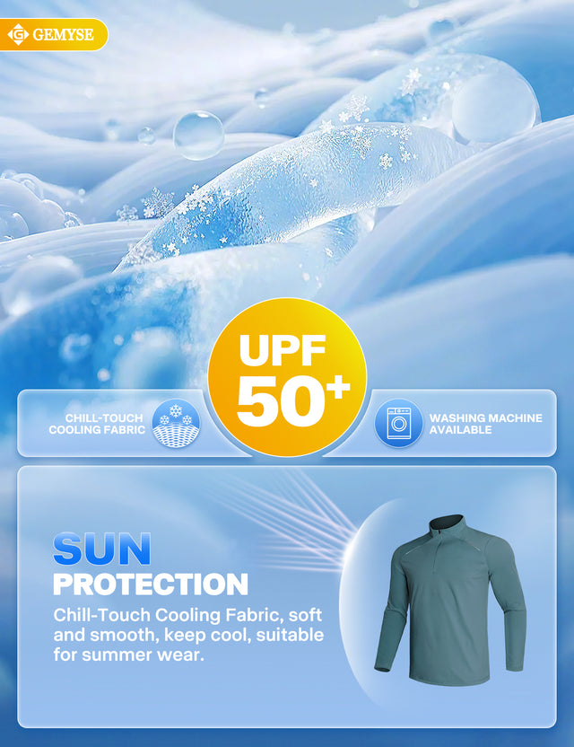 GEMYSE Men's Quarter Zip Pullover Long Sleeve Running Shirt 1/4 Zip Quick Dry Athletic Workout Shirts