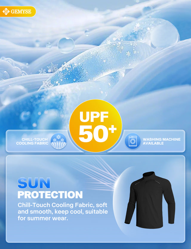 GEMYSE Men's Quarter Zip Pullover Long Sleeve Running Shirt 1/4 Zip Quick Dry Athletic Workout Shirts