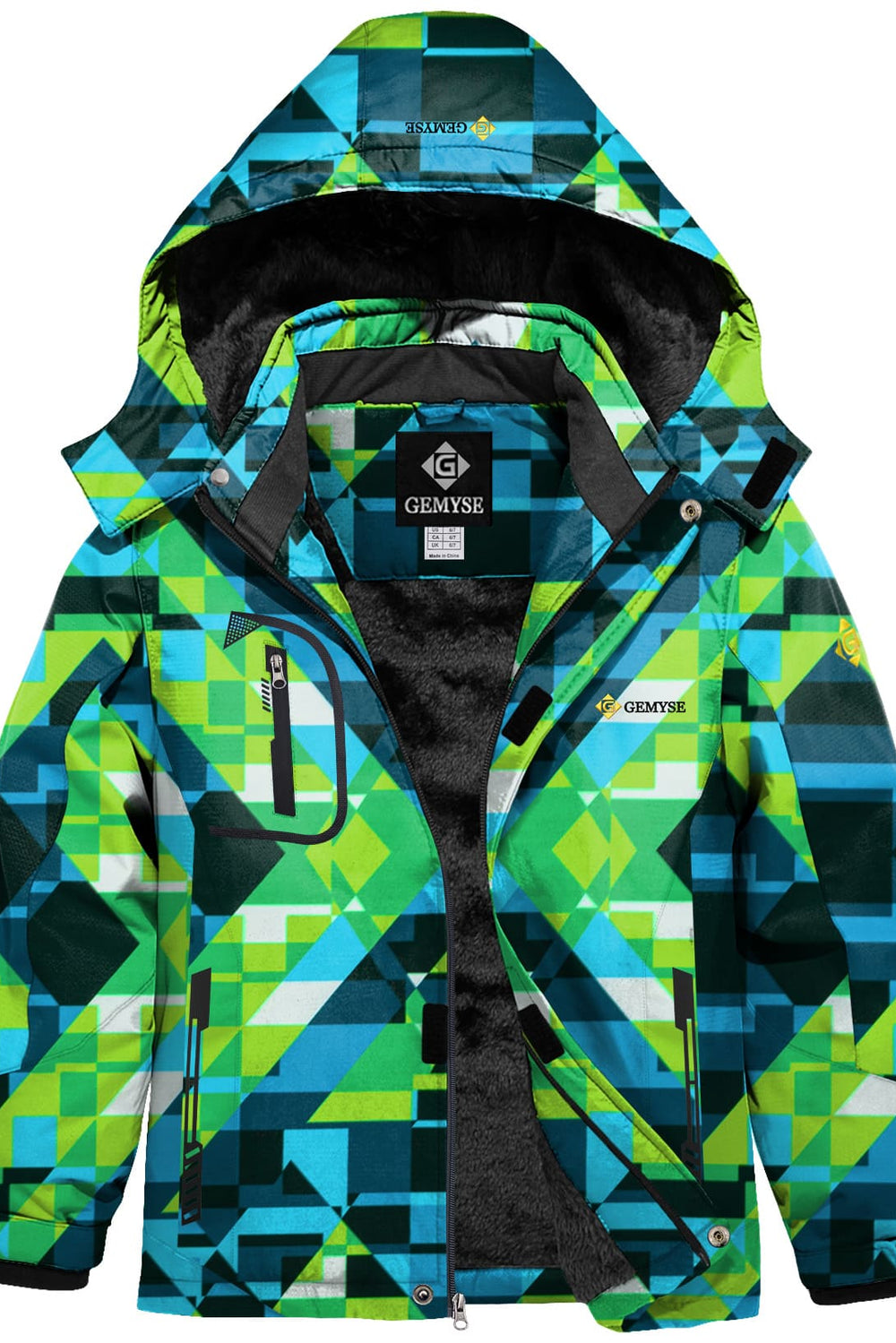 GEMYSE Boy's Waterproof Ski Snow Jacket Fleece Windproof Winter Jacket with Hood