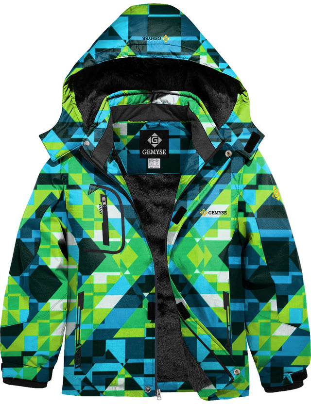 GEMYSE Boy's Waterproof Ski Snow Jacket Fleece Windproof