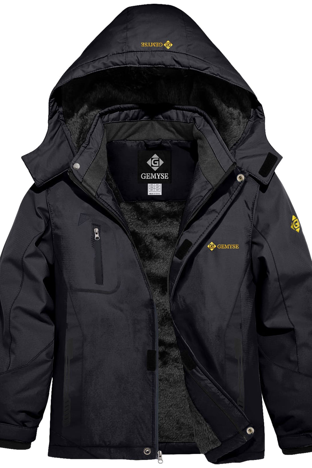 GEMYSE Boy's Waterproof Ski Snow Jacket Fleece Windproof Winter Jacket with Hood