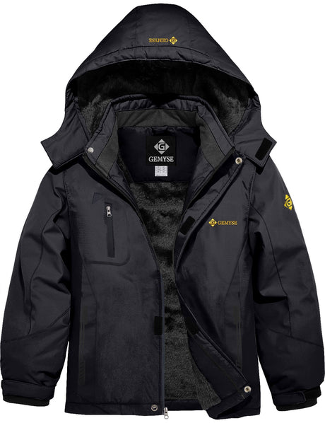 GEMYSE Boy's Waterproof Ski Snow Jacket Fleece Windproof