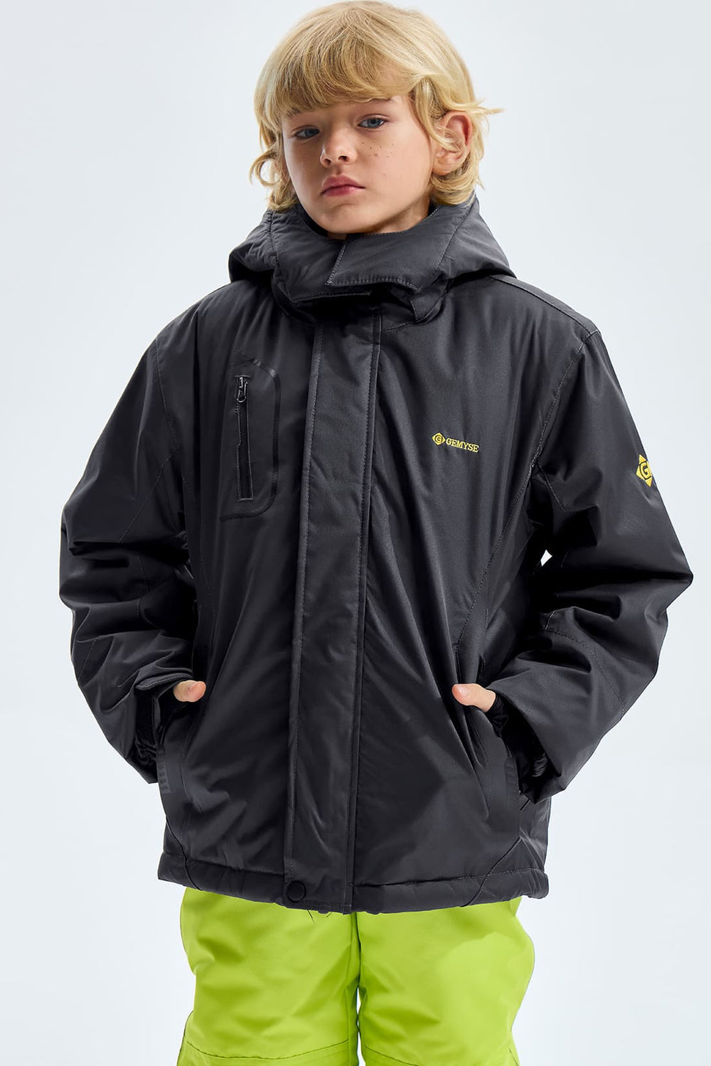 GEMYSE Boy's Waterproof Ski Snow Jacket Fleece Windproof Winter Jacket with Hood