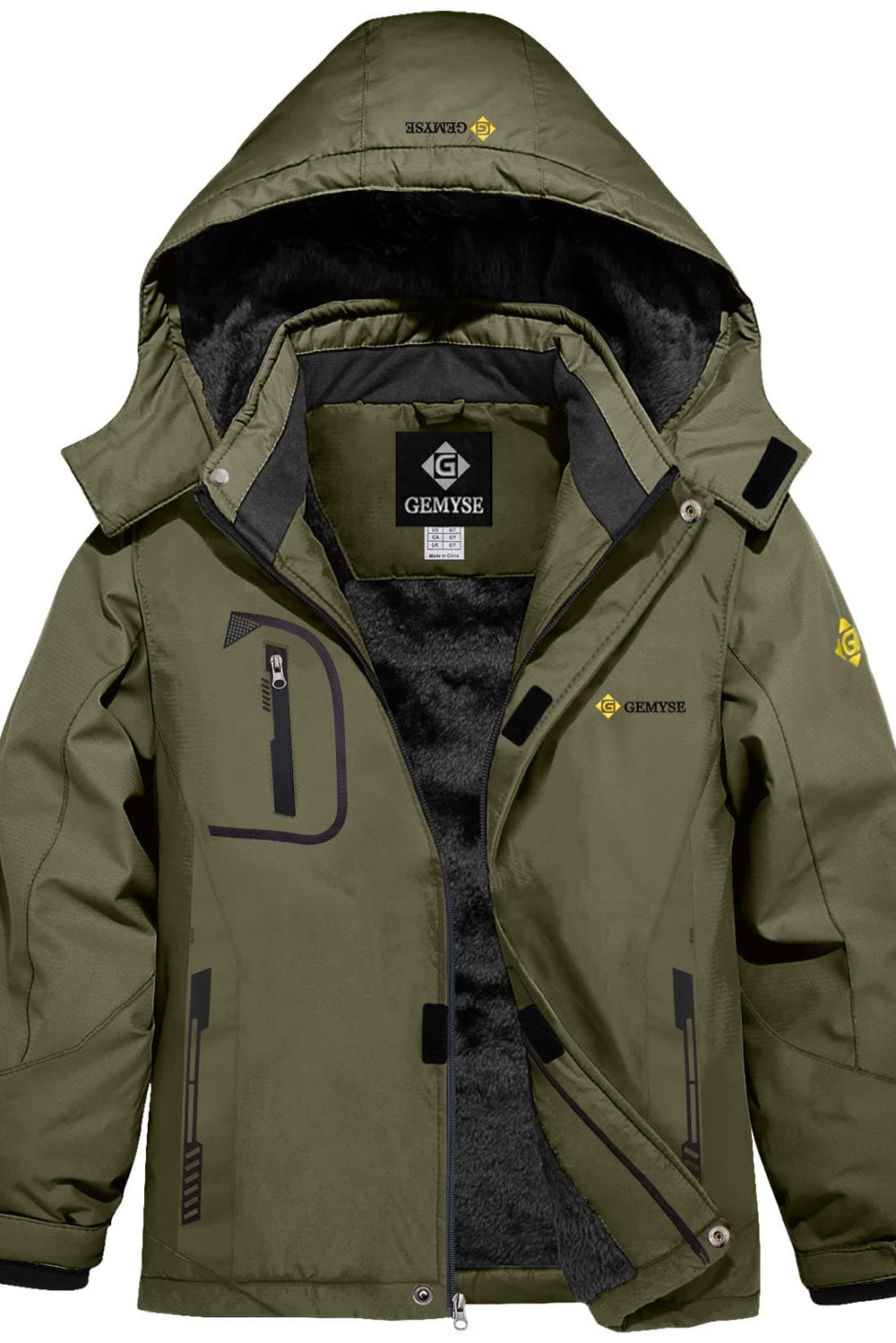 GEMYSE Boy's Waterproof Ski Snow Jacket Fleece Windproof Winter Jacket with Hood