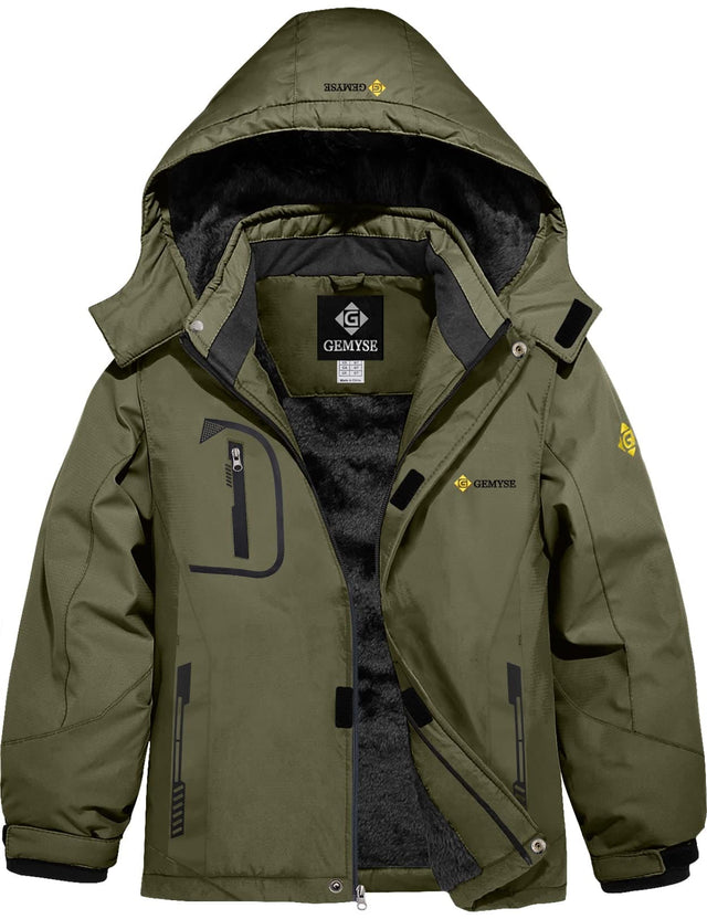 GEMYSE Boy's Waterproof Ski Snow Jacket Fleece Windproof