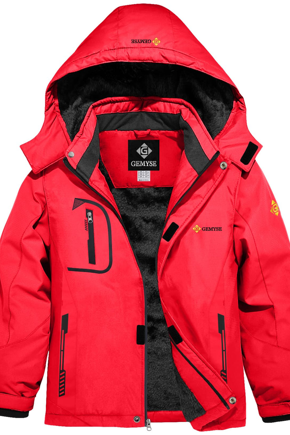 GEMYSE Boy's Waterproof Ski Snow Jacket Fleece Windproof Winter Jacket with Hood