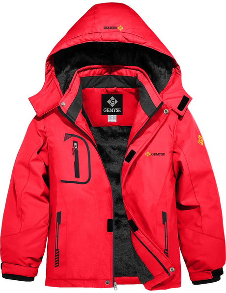 GEMYSE Boy's Waterproof Ski Snow Jacket Fleece Windproof