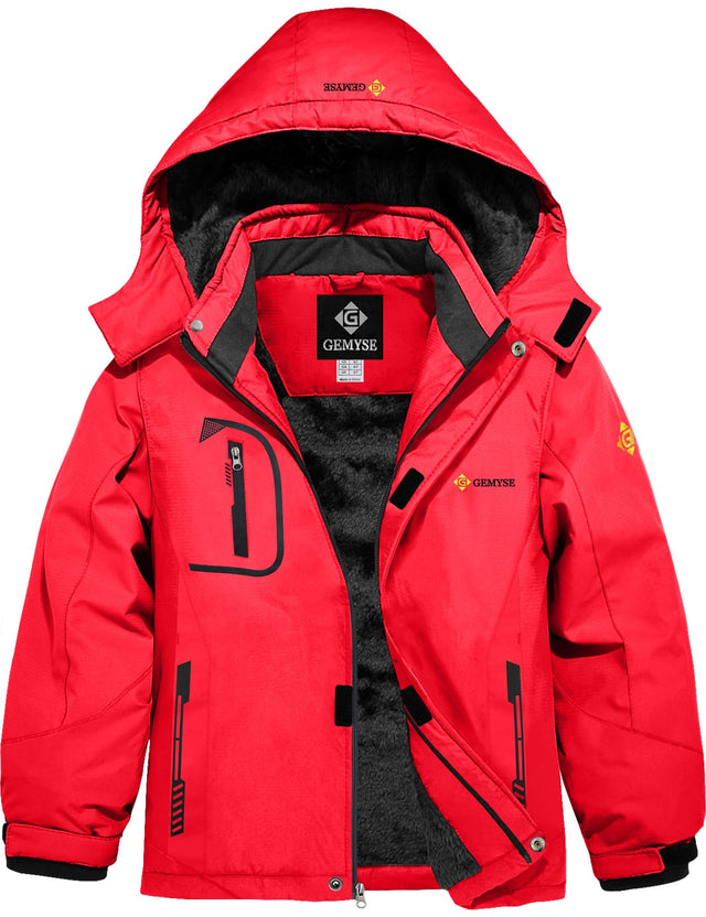 GEMYSE Boy's Waterproof Ski Snow Jacket Fleece Windproof