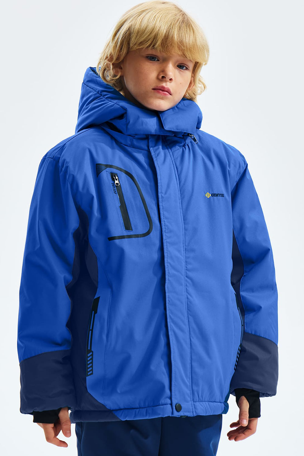 GEMYSE Boy's Waterproof Ski Snow Jacket Fleece Windproof Winter Jacket with Hood
