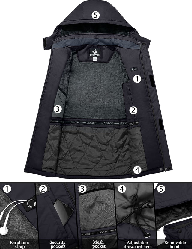 GEMYSE Men's Insulated Waterproof Ski Bib Overalls Winter