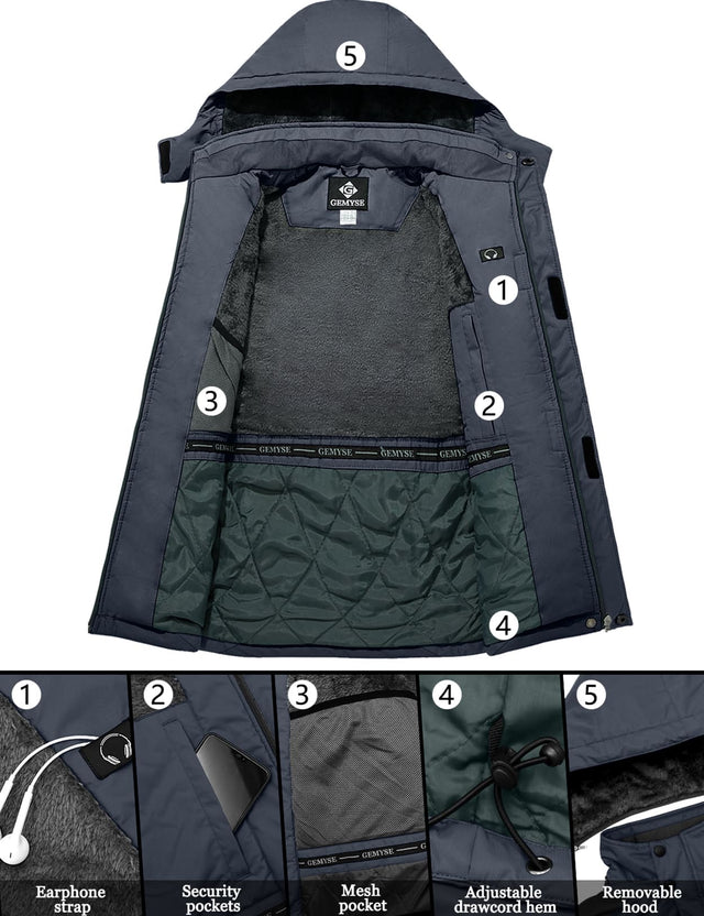 GEMYSE Men's Insulated Waterproof Ski Bib Overalls Winter