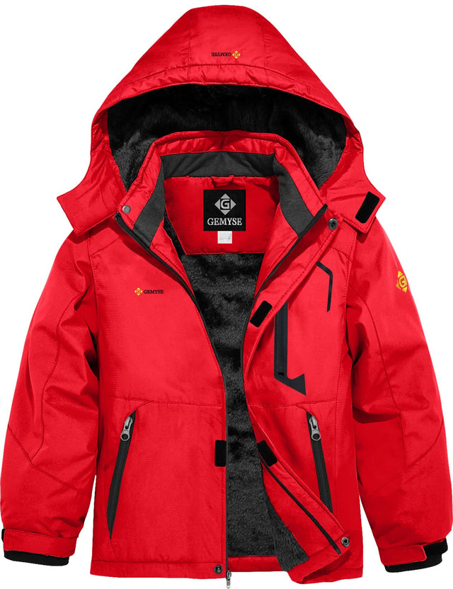 GEMYSE Boy's Waterproof Ski Snow Jacket Hooded Fleece