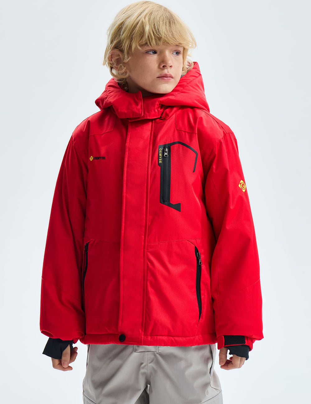 GEMYSE Boy's Waterproof Ski Snow Jacket Hooded Fleece Windproof Winter Jacket