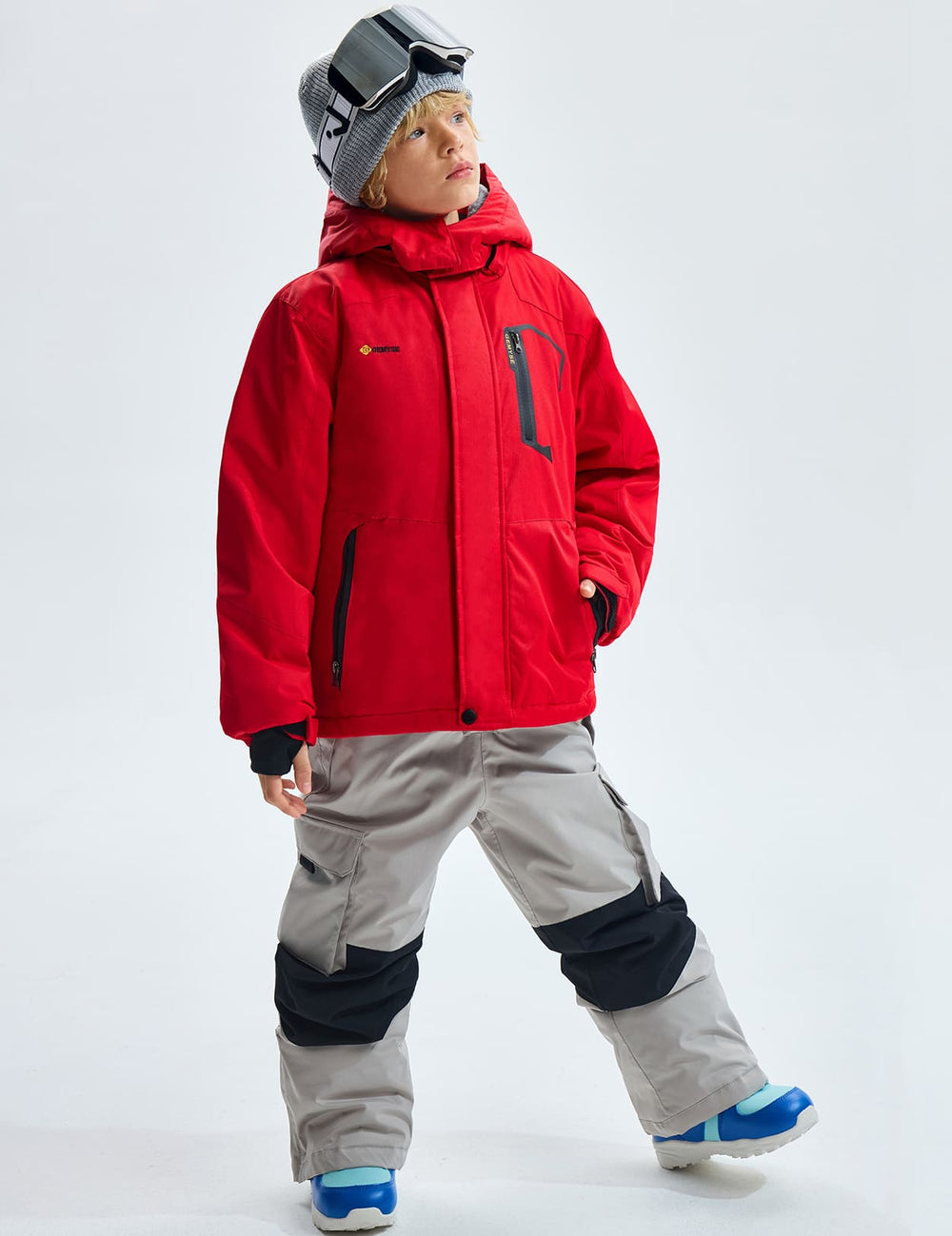 GEMYSE Boy's Waterproof Ski Snow Jacket Hooded Fleece Windproof Winter Jacket