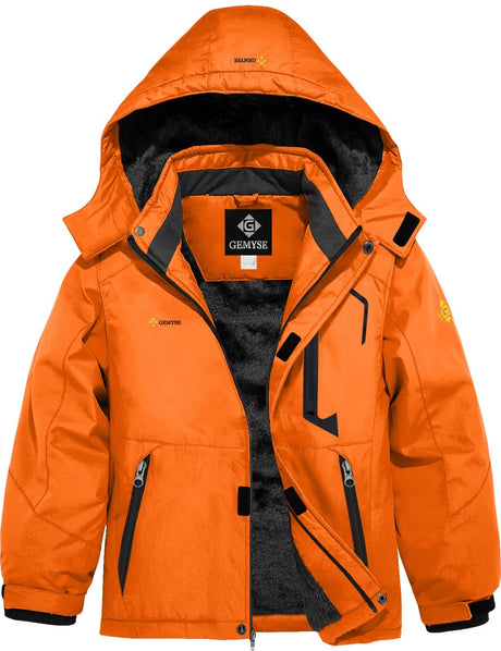 GEMYSE Boy's Waterproof Ski Snow Jacket Hooded Fleece