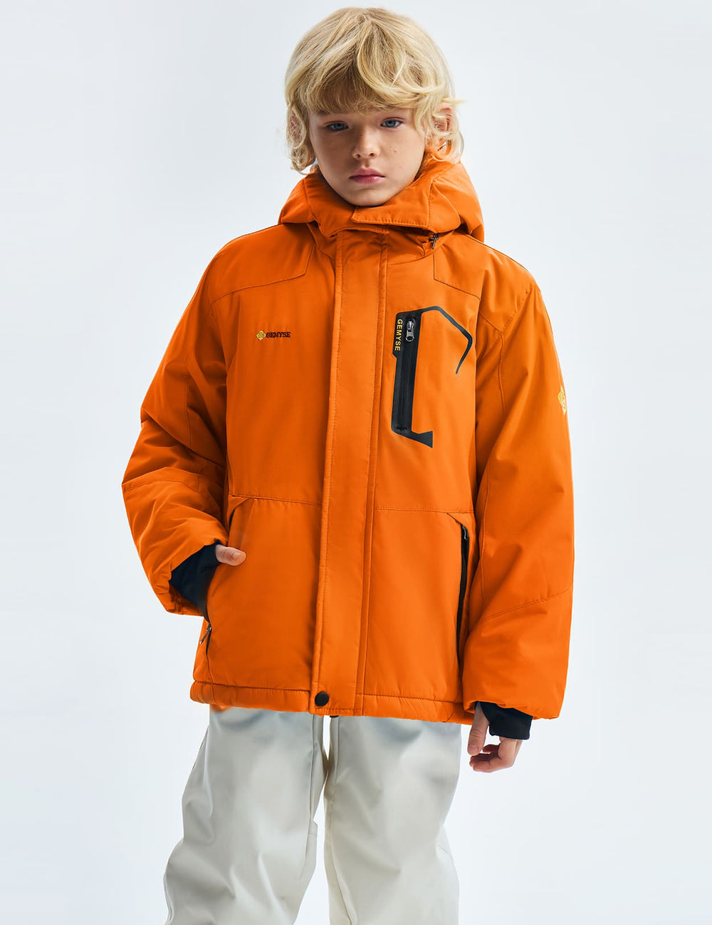 GEMYSE Boy's Waterproof Ski Snow Jacket Hooded Fleece Windproof Winter Jacket
