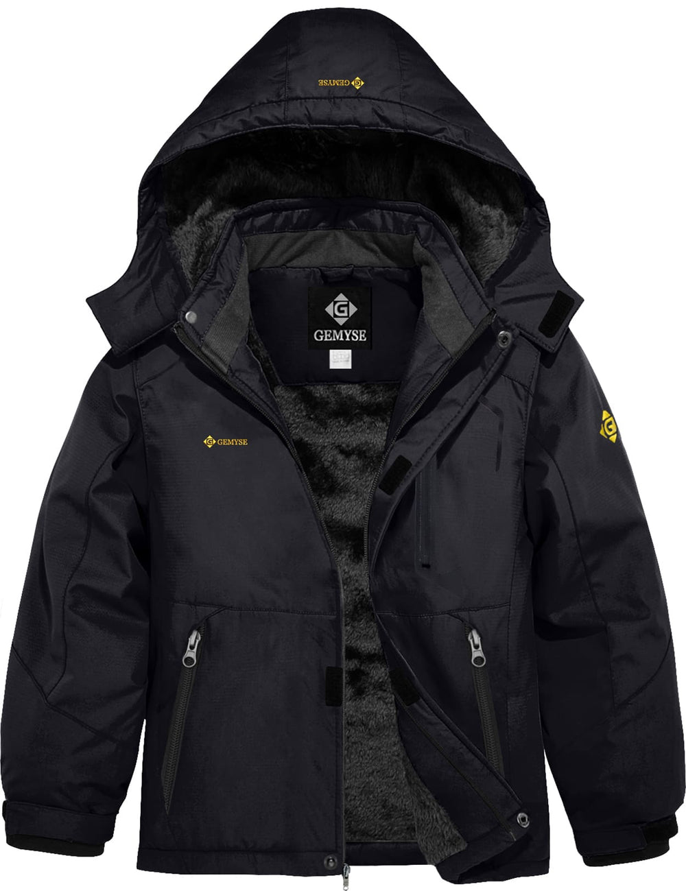 GEMYSE Boy's Waterproof Ski Snow Jacket Hooded Fleece Windproof Winter Jacket