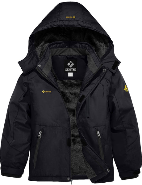 GEMYSE Boy's Waterproof Ski Snow Jacket Hooded Fleece