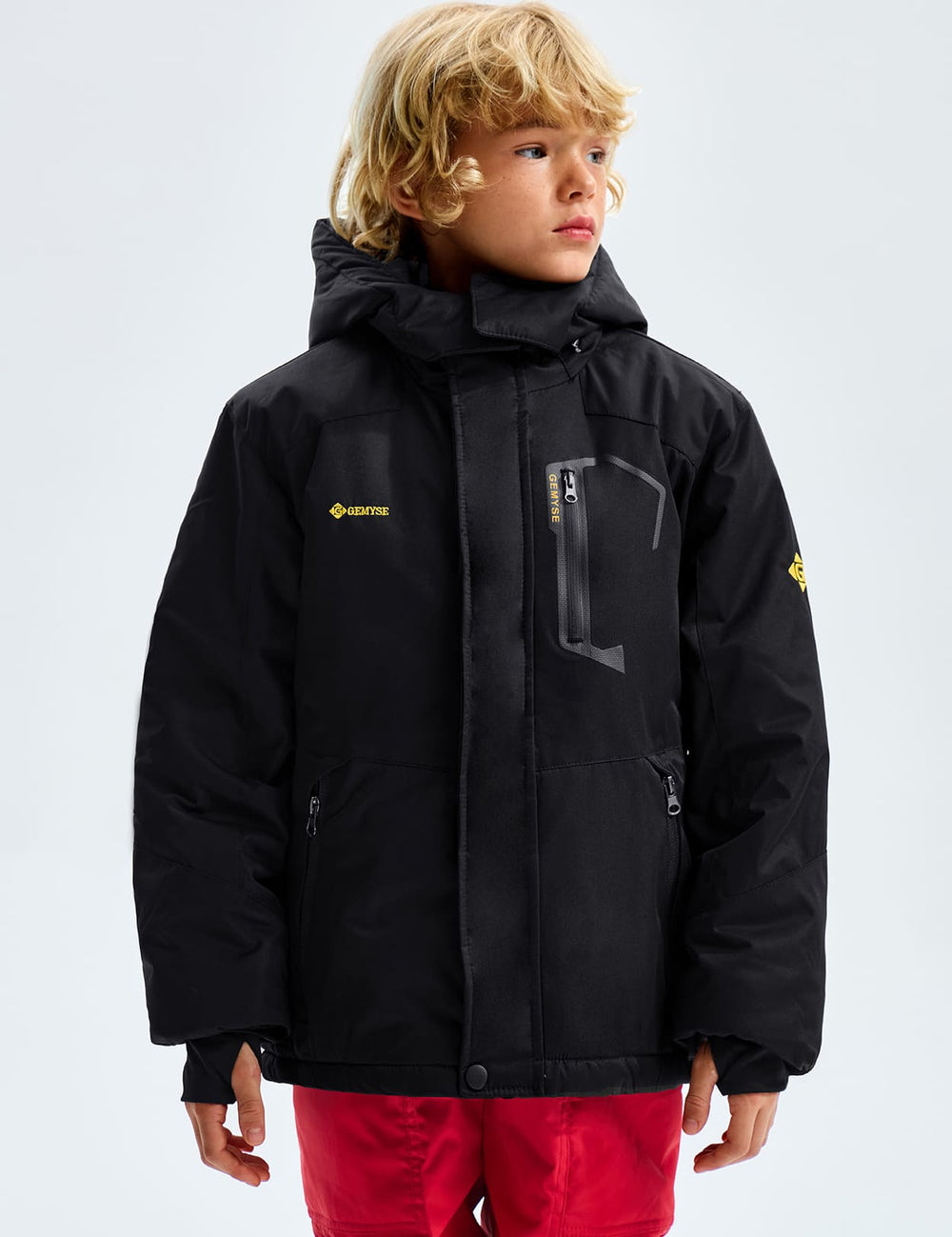 GEMYSE Boy's Waterproof Ski Snow Jacket Hooded Fleece Windproof Winter Jacket
