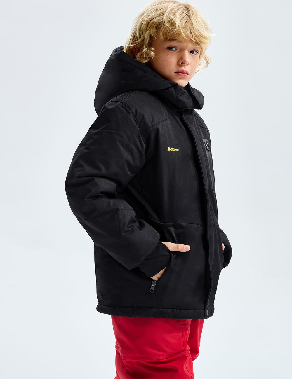 GEMYSE Boy's Waterproof Ski Snow Jacket Hooded Fleece Windproof Winter Jacket