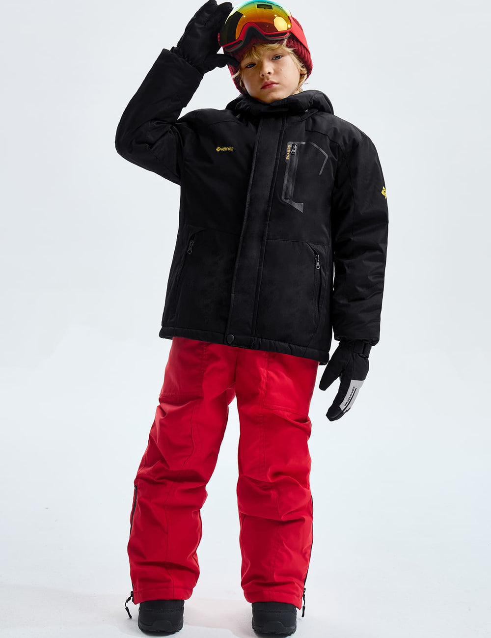 GEMYSE Boy's Waterproof Ski Snow Jacket Hooded Fleece Windproof Winter Jacket