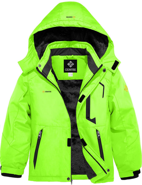 GEMYSE Boy's Waterproof Ski Snow Jacket Hooded Fleece