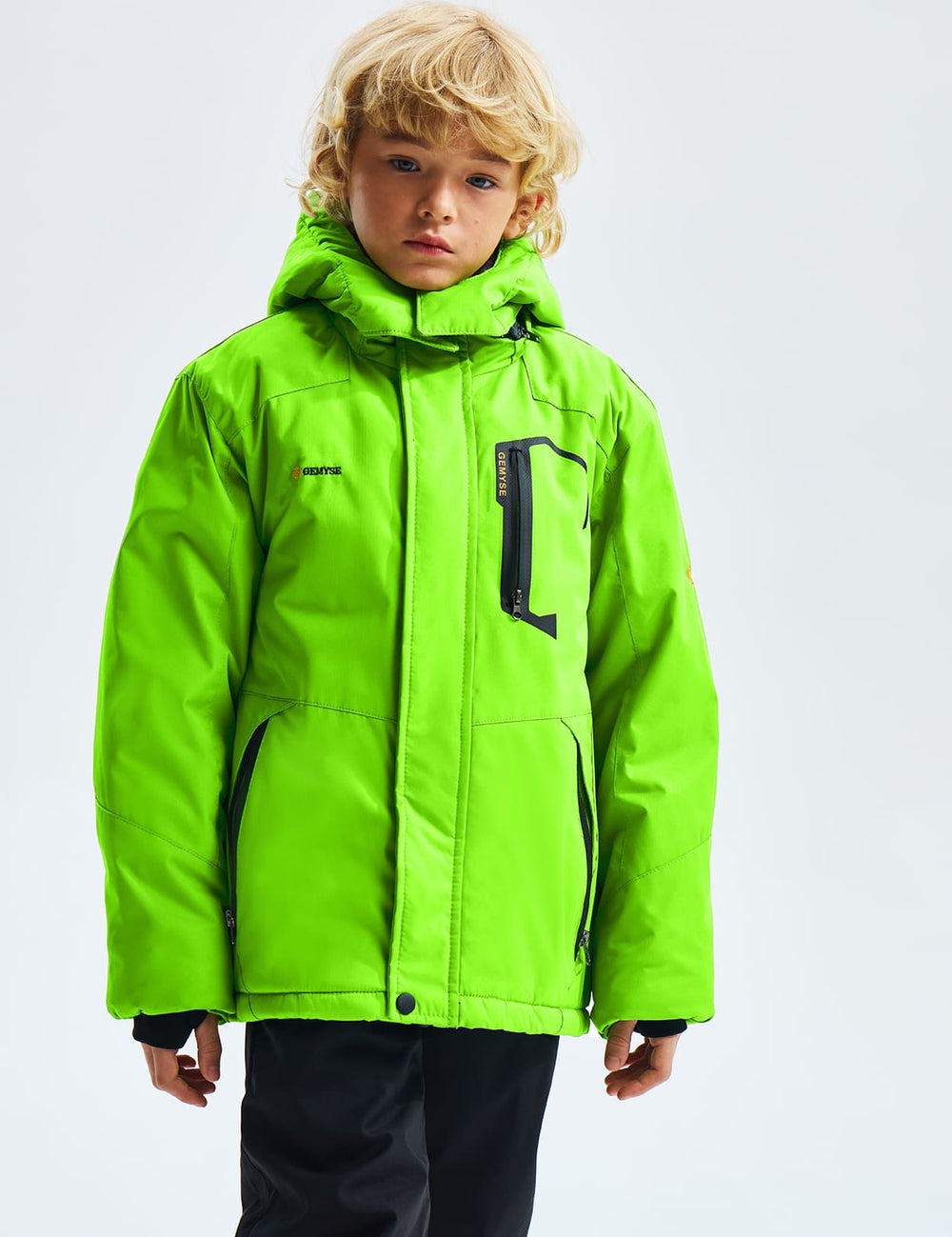 GEMYSE Boy's Waterproof Ski Snow Jacket Hooded Fleece Windproof Winter Jacket