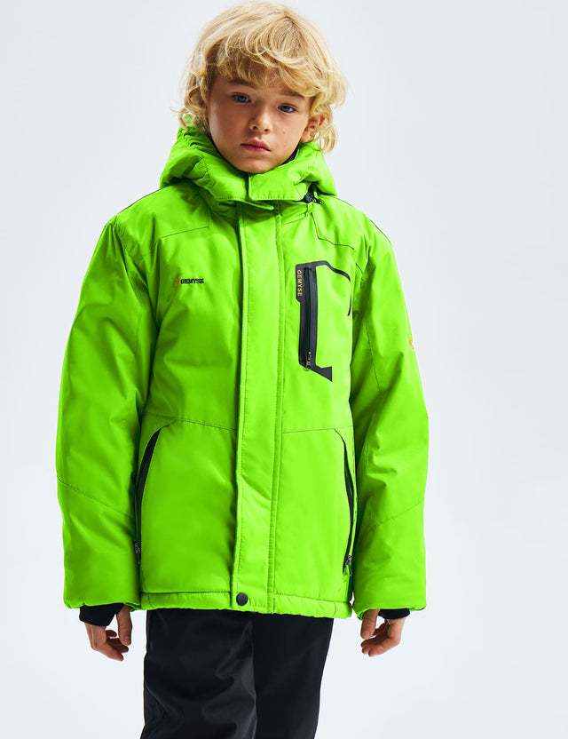 GEMYSE Boy's Waterproof Ski Snow Jacket Hooded Fleece