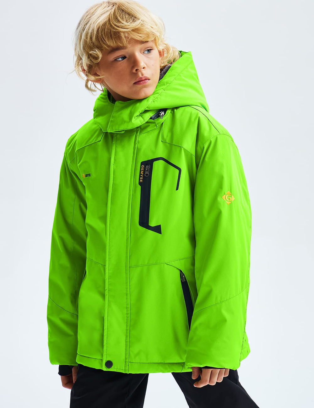 GEMYSE Boy's Waterproof Ski Snow Jacket Hooded Fleece Windproof Winter Jacket
