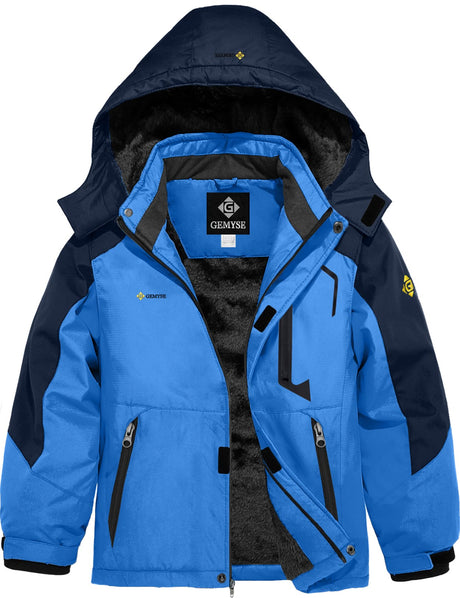 GEMYSE Boy's Waterproof Ski Snow Jacket Hooded Fleece