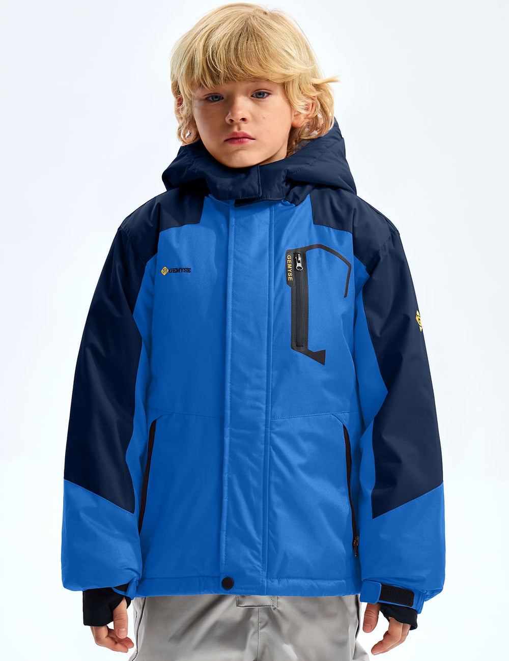 GEMYSE Boy's Waterproof Ski Snow Jacket Hooded Fleece Windproof Winter Jacket
