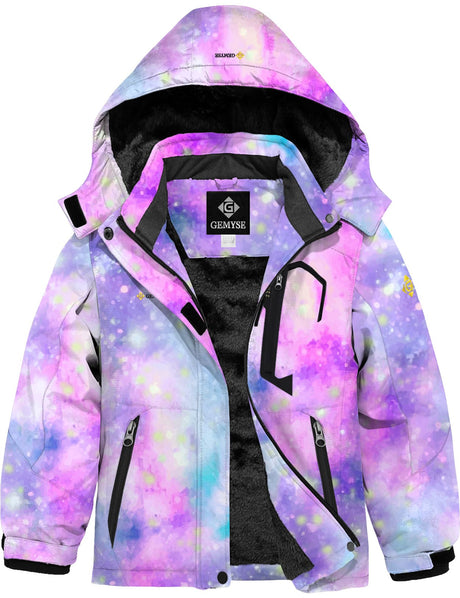 GEMYSE Girl's Waterproof Ski Snow Jacket Fleece Windproof