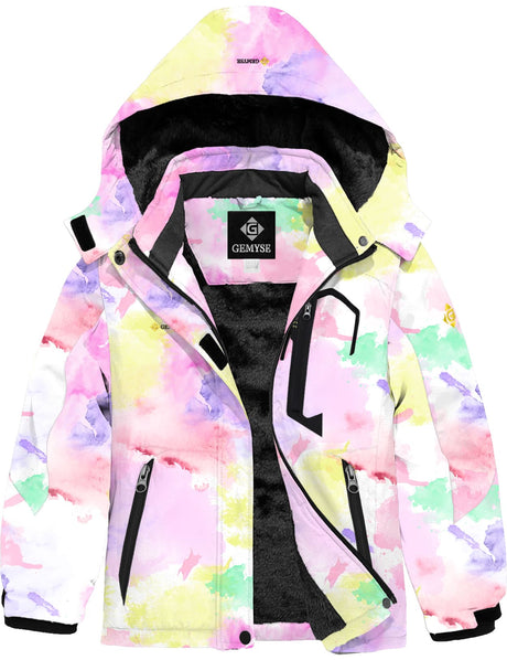 GEMYSE Girl's Waterproof Ski Snow Jacket Fleece Windproof