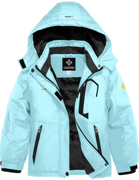 GEMYSE Girl's Waterproof Ski Snow Jacket Fleece Windproof