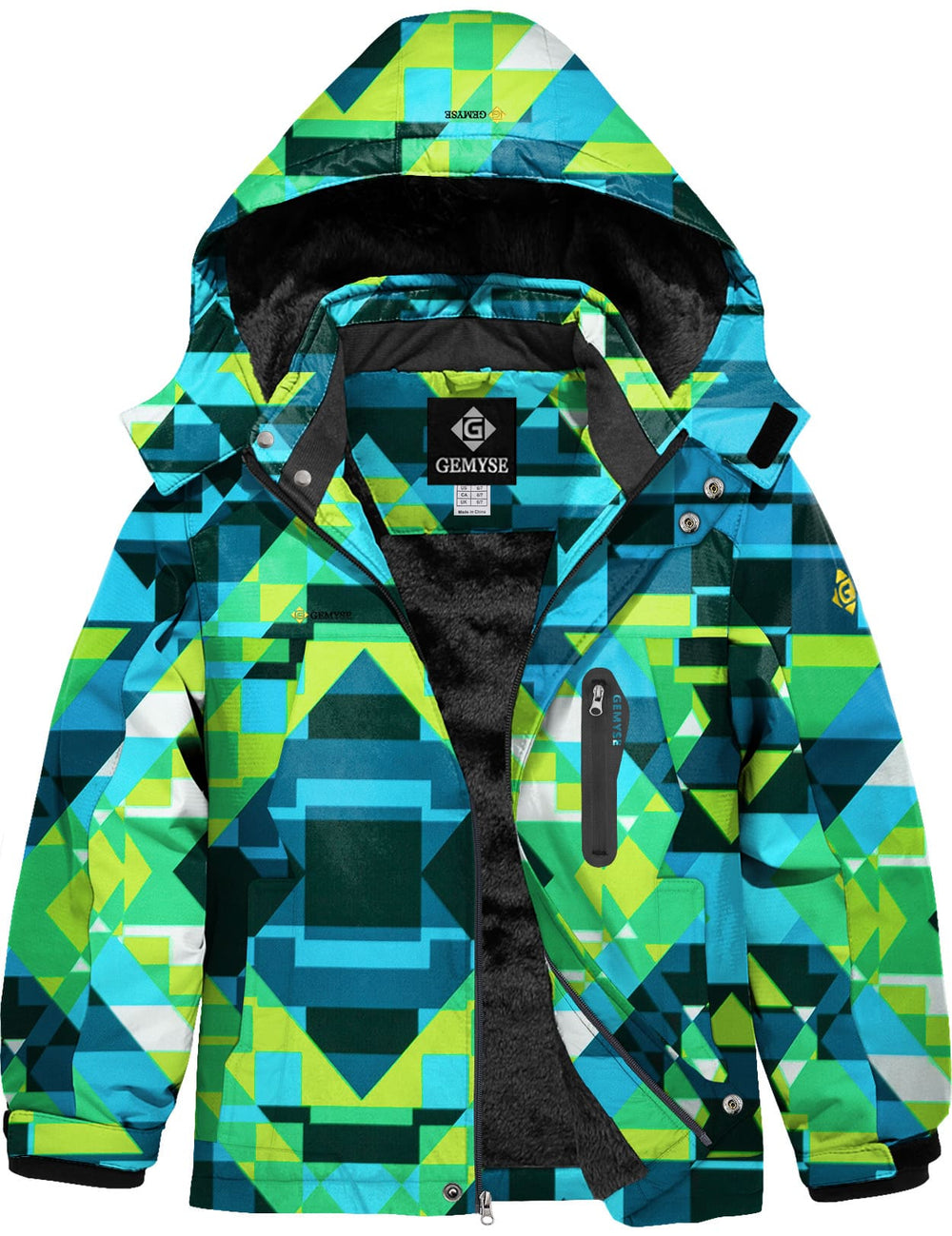 GEMYSE Boy's Waterproof Ski Snow Jacket Hooded Fleece Lined Windproof Winter Jacket