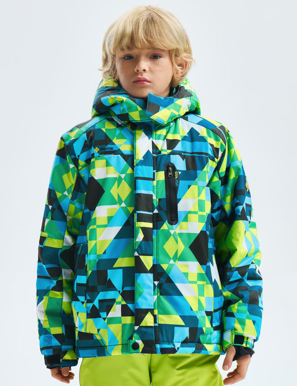 GEMYSE Boy's Waterproof Ski Snow Jacket Hooded Fleece Lined Windproof Winter Jacket