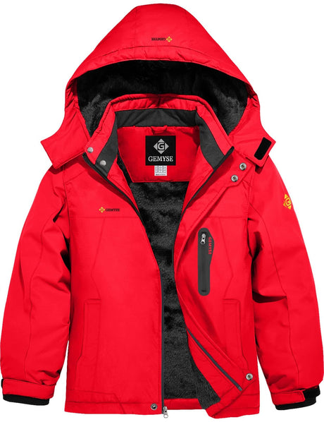 GEMYSE Boy's Waterproof Ski Snow Jacket Hooded Fleece