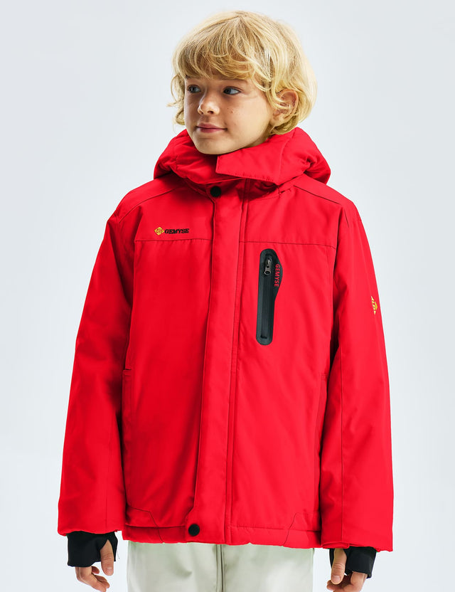GEMYSE Boy's Waterproof Ski Snow Jacket Hooded Fleece