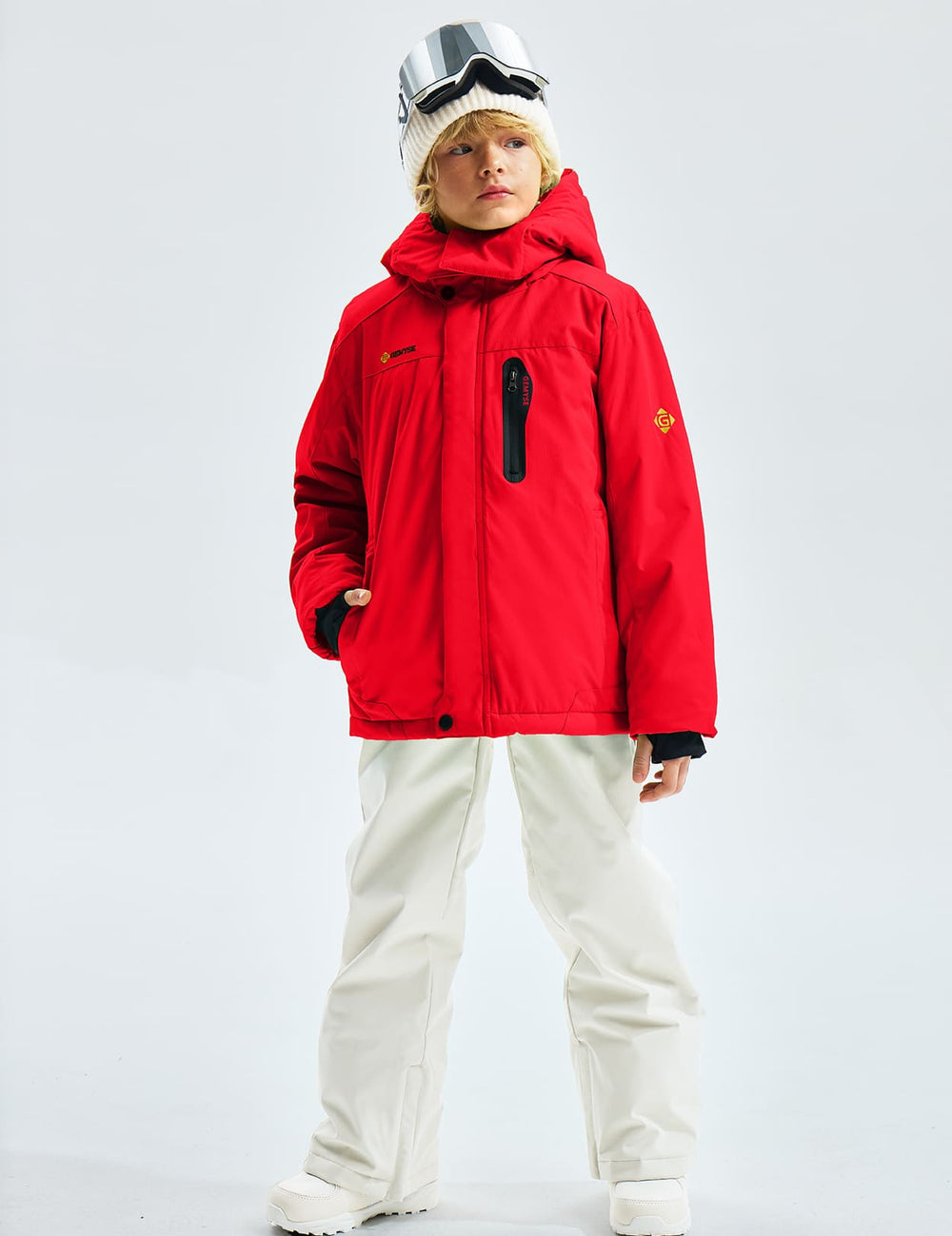 GEMYSE Boy's Waterproof Ski Snow Jacket Hooded Fleece Lined Windproof Winter Jacket