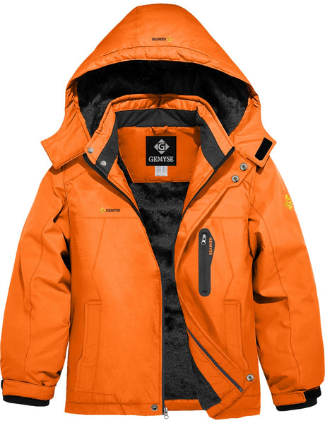 GEMYSE Boy's Waterproof Ski Snow Jacket Hooded Fleece