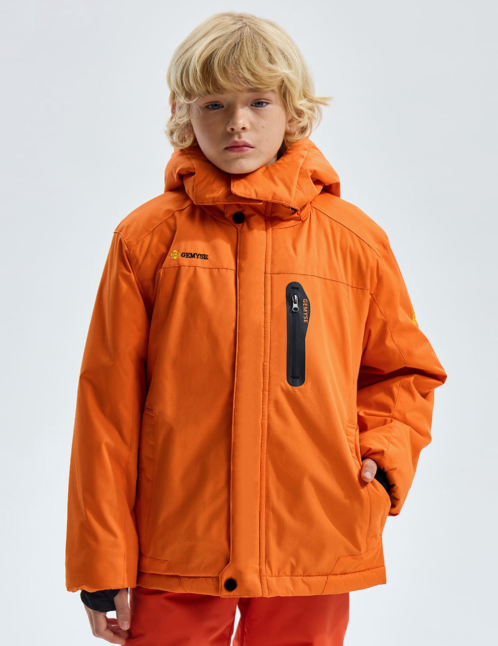 GEMYSE Boy's Waterproof Ski Snow Jacket Hooded Fleece Lined Windproof Winter Jacket