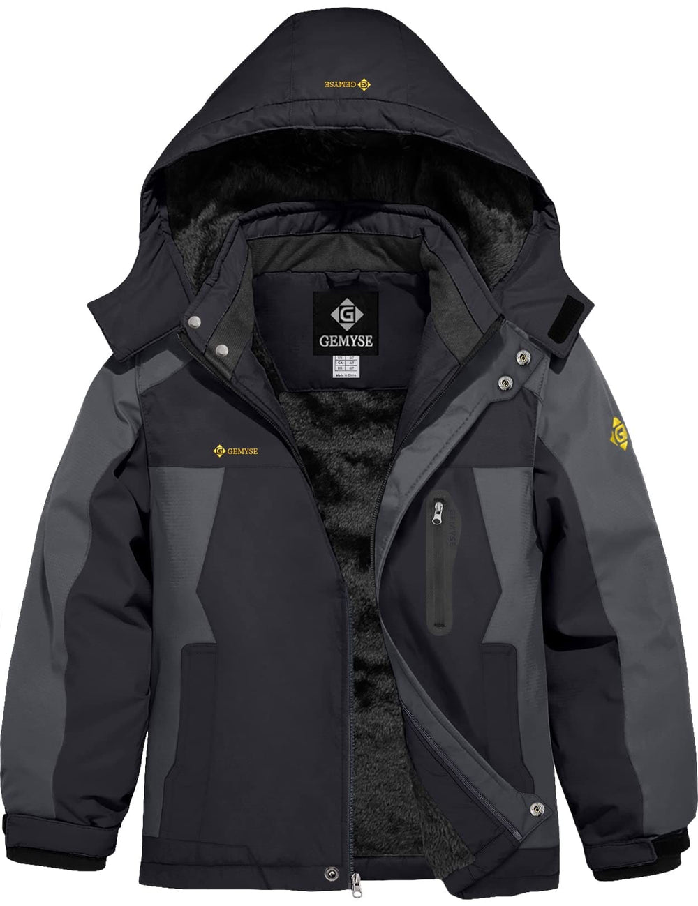 GEMYSE Boy's Waterproof Ski Snow Jacket Hooded Fleece Lined Windproof Winter Jacket