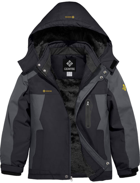 GEMYSE Boy's Waterproof Ski Snow Jacket Hooded Fleece