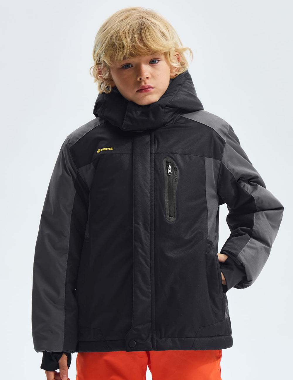 GEMYSE Boy's Waterproof Ski Snow Jacket Hooded Fleece Lined Windproof Winter Jacket
