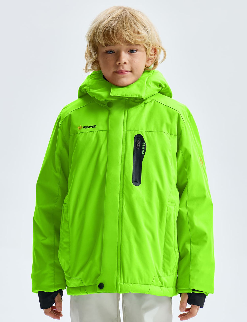 GEMYSE Boy's Waterproof Ski Snow Jacket Hooded Fleece Lined Windproof Winter Jacket